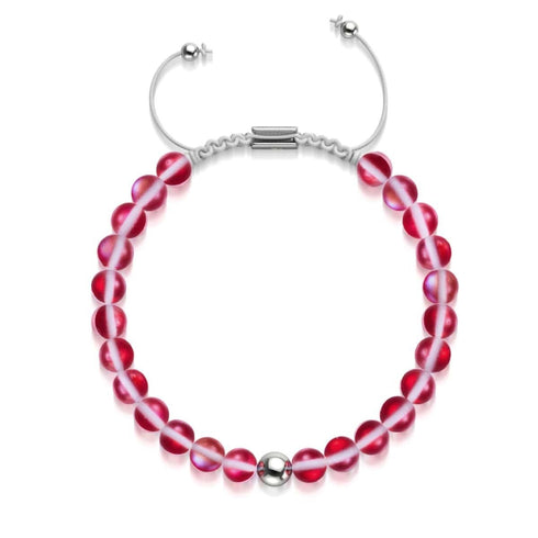 Vermillon foncé | Argent | Bracelet de perles de macramé en verre de sirène